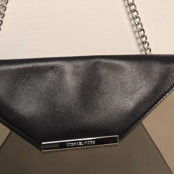 Michael Kors Lana Color Block Leather Envelope Clutch Bag 2015 Black/Grey/Taupe - Picture 10 of 12